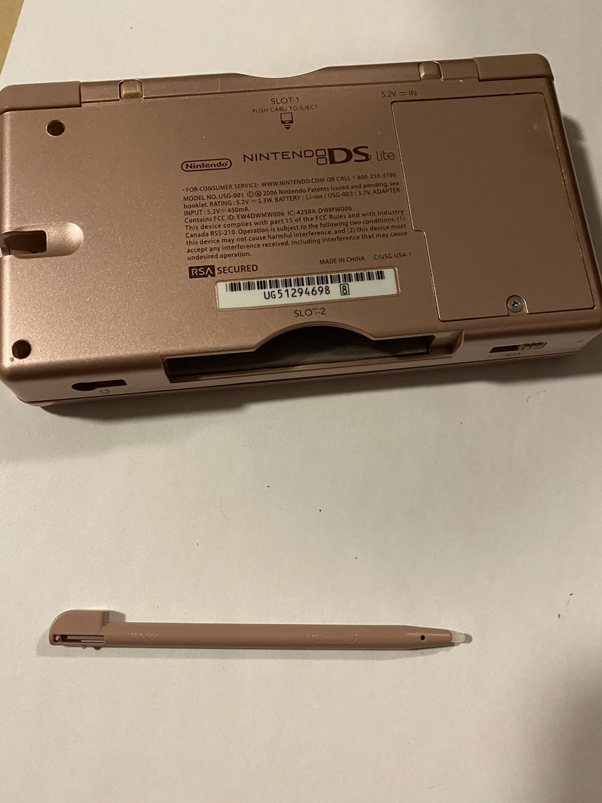 Nintendo DS Lite Metallic Rose Handheld System For Parts And Repair Unit