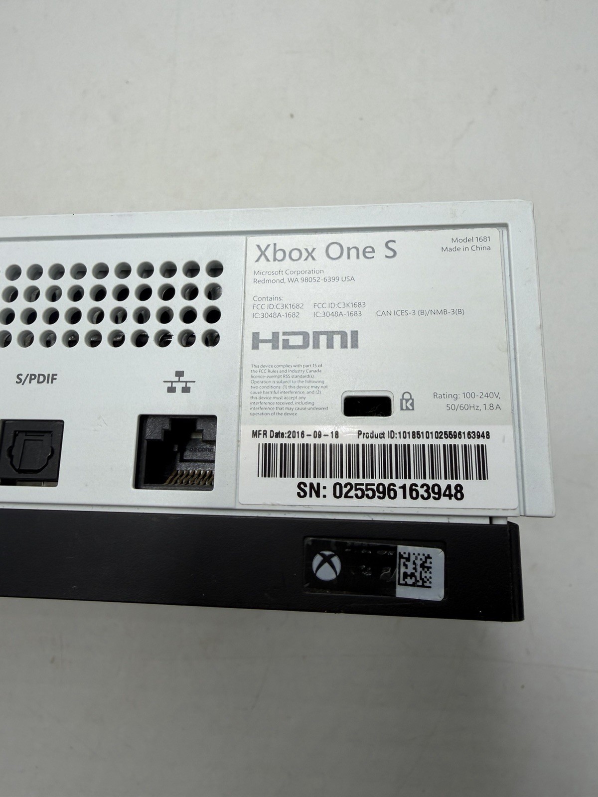 Xbox One S White Console System NO VIDEO Bad HDMI For Parts Not Working