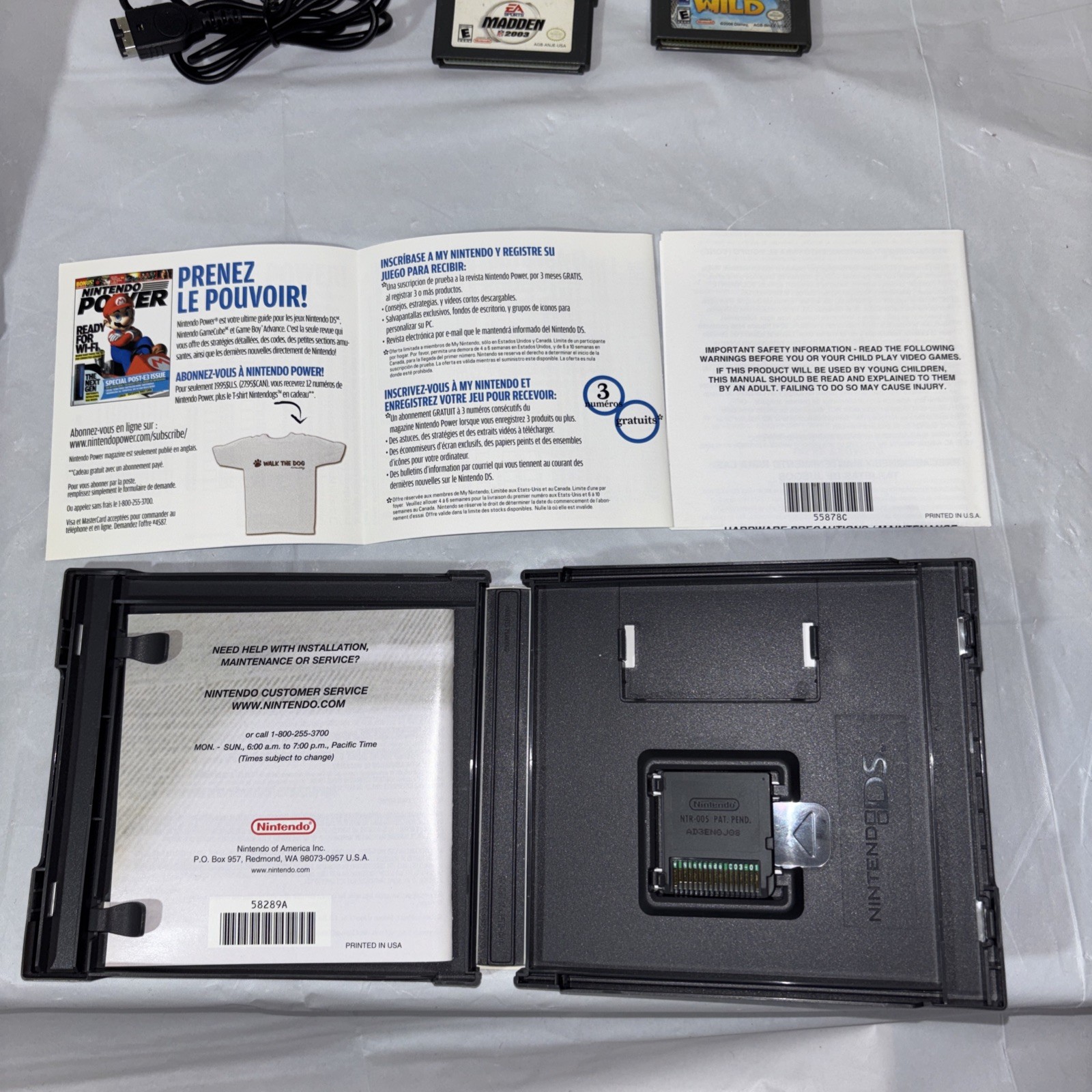 Nintendo DS Silver Handheld System with Wrist Strap + 6 Games Tested and Working