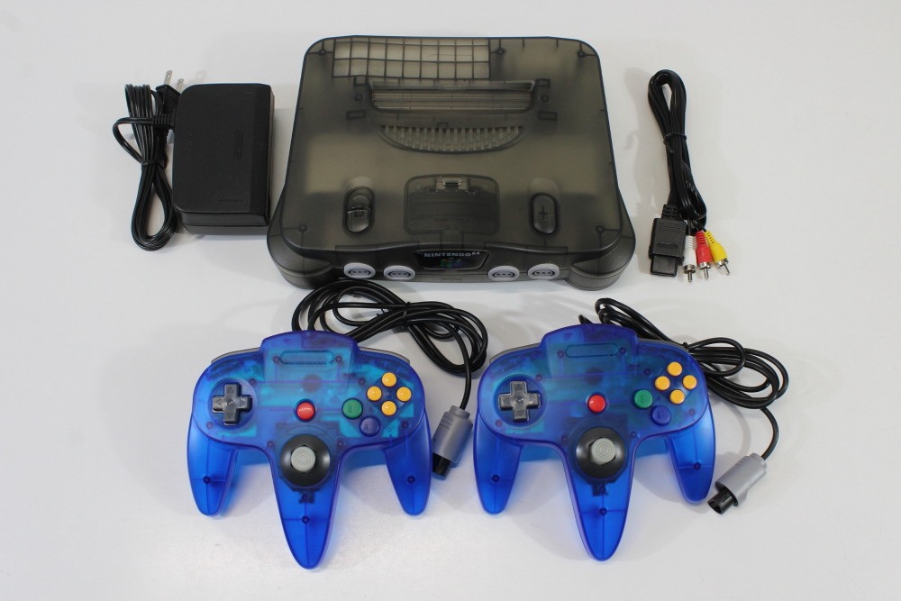 Nintendo 64 Clear Smoke Grey Console New Shell N64 Controller x2 AC AV Bundle