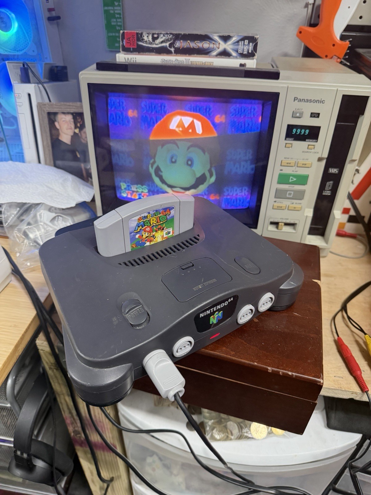 Nintendo N64 Black Console OEM Bundle W/ Super Mario 64 Tight Controller Tested