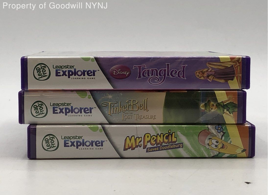 LeapFrog Leapster Explorer White Purple Tangled Mr Pencil 3 Game Console Lot