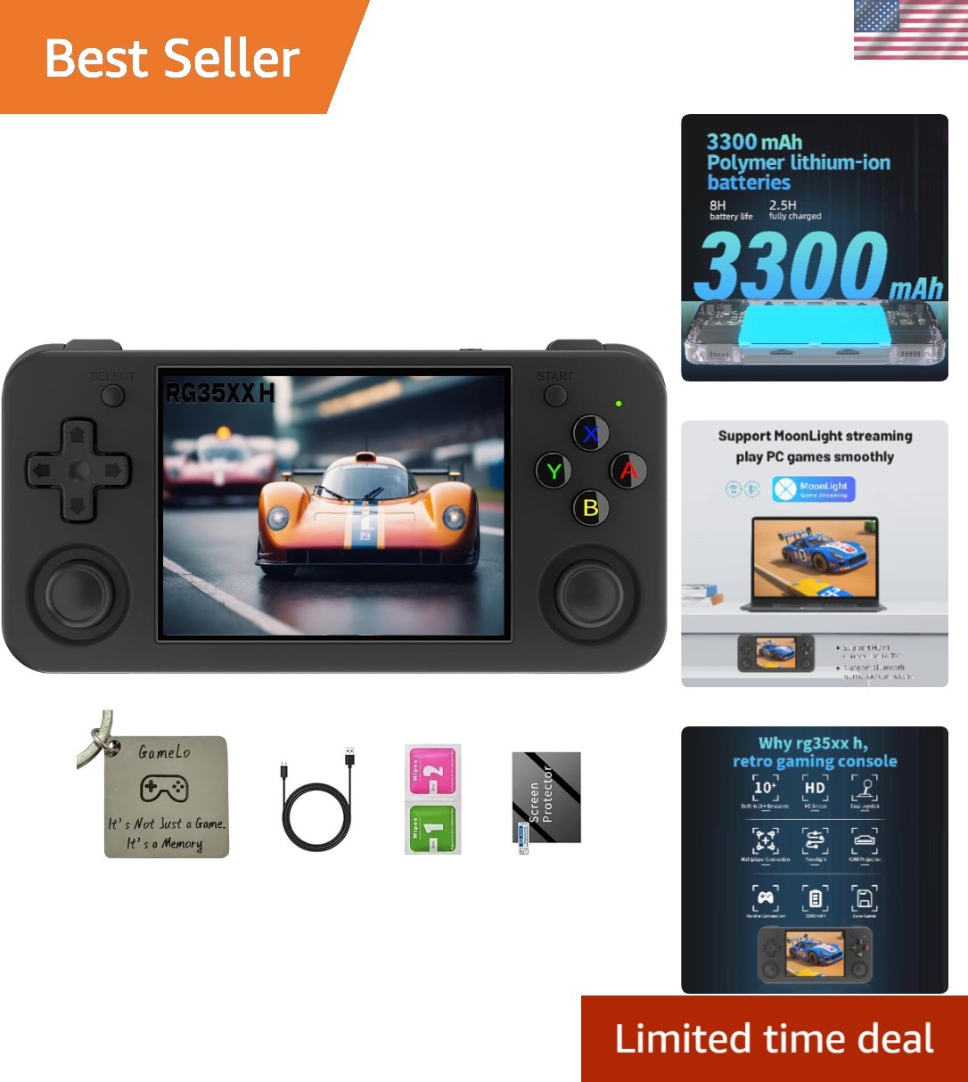 RG35XX H, Anbernic Retro Handheld Gaming Console with 64GTF Card, Dual Joysti…