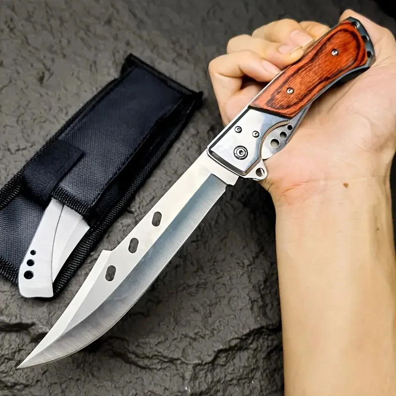 Outdoor Folding Knife, Tri-fold Knife with Nylon Sheath, Men’s Knife. Suitable f