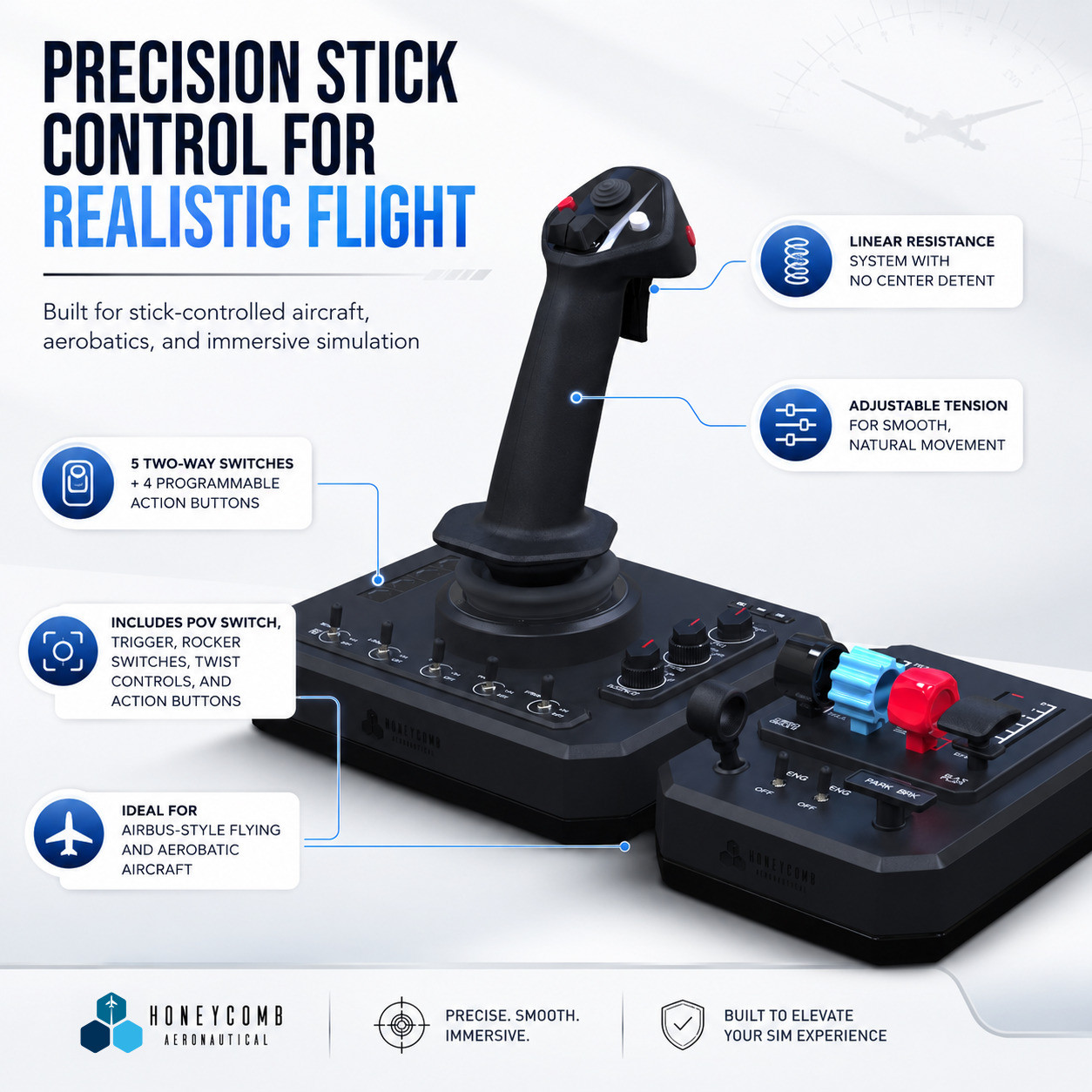 Honeycomb Aeronautical Foxtrot Black Aviation Stick with Throttle Box Bundle