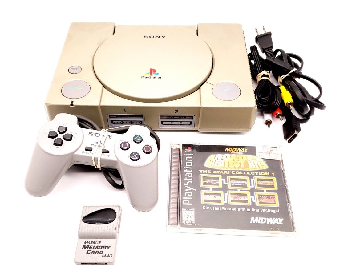 Sony PlayStation 1 Video Game Console – Gray W/ Game & Memory Card TESTED