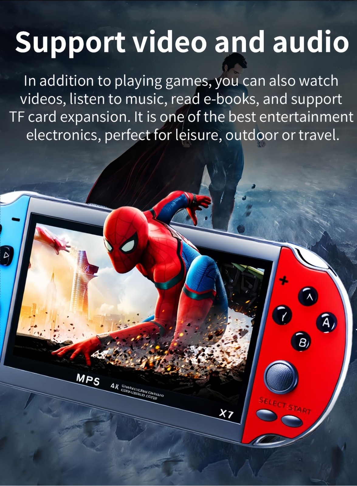 JXD Colorful Retro Video Game Console 4.3 inch Sreen 8GB Built-in 3000 Games Han