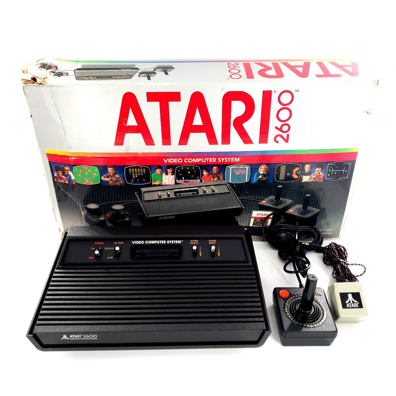 Atari 2600 Darth Vader Black Console 4-Switch w/ Controller, Adapter, Box Tested