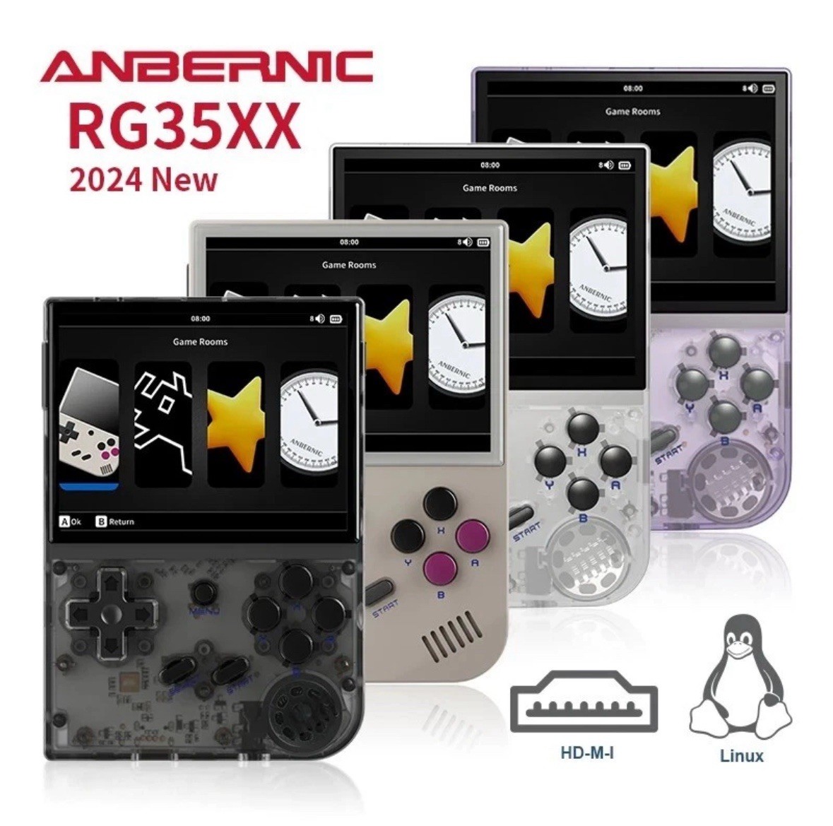 Anbernic RG35XX 64GB Handheld- Black Transparent, Includes FREE Travel Case