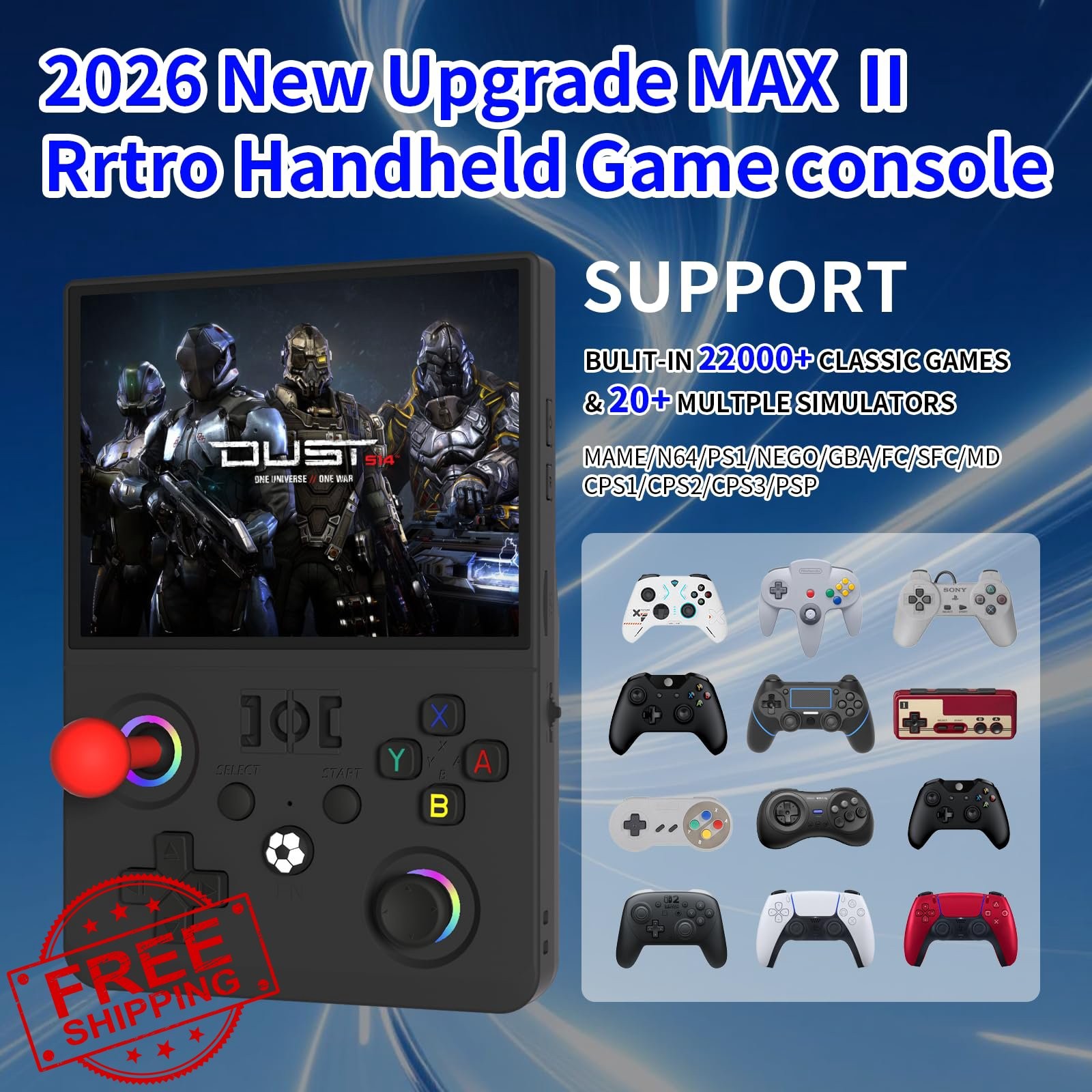 R36MAX II Retro Handheld Game Console 4.5″ IPS 128G 22000+ Games Black