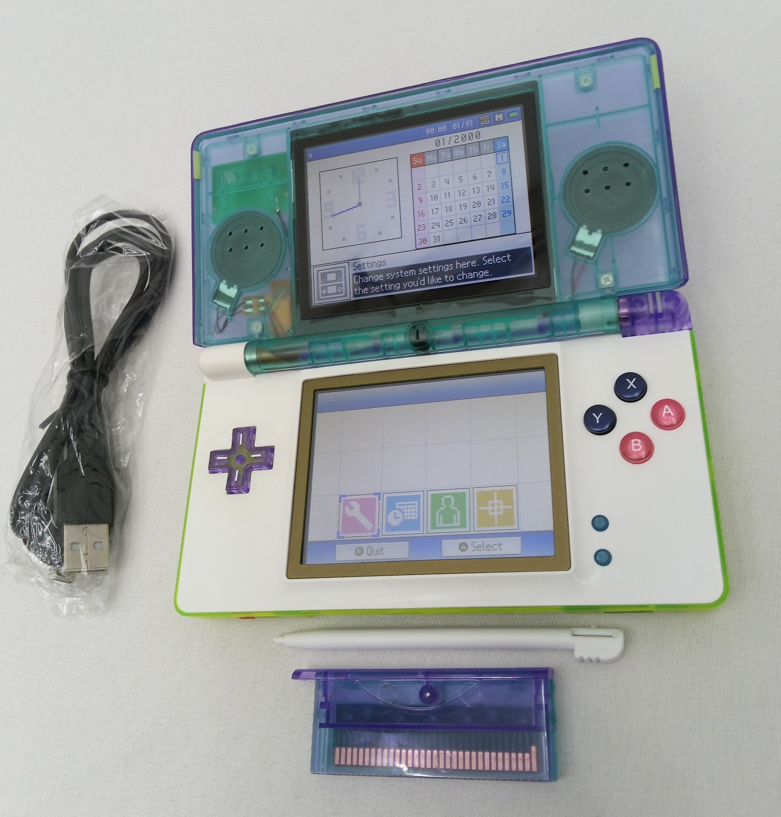 Nintendo DS Lite ReShell Purple Neon Yellow Blue Pink Gold USB Cable Gameboy GBA