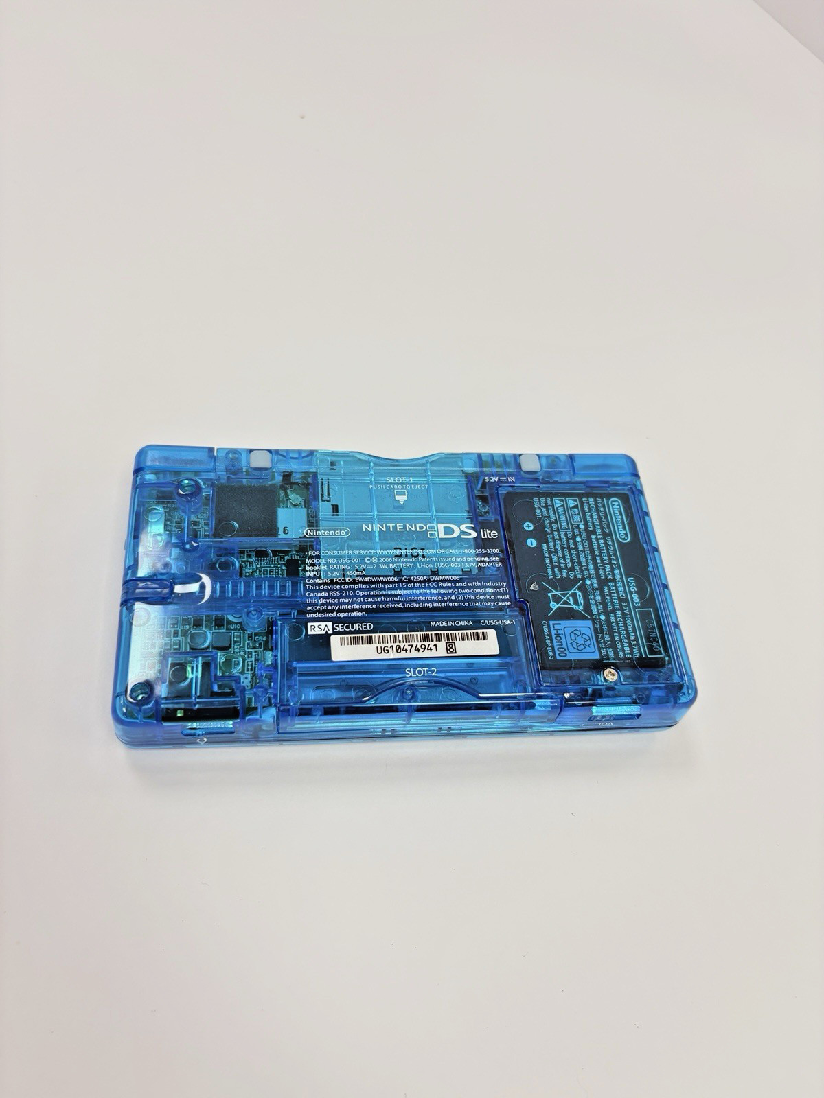 Refurbished Nintendo DS Lite Handheld – Transparent Blue – New Shell