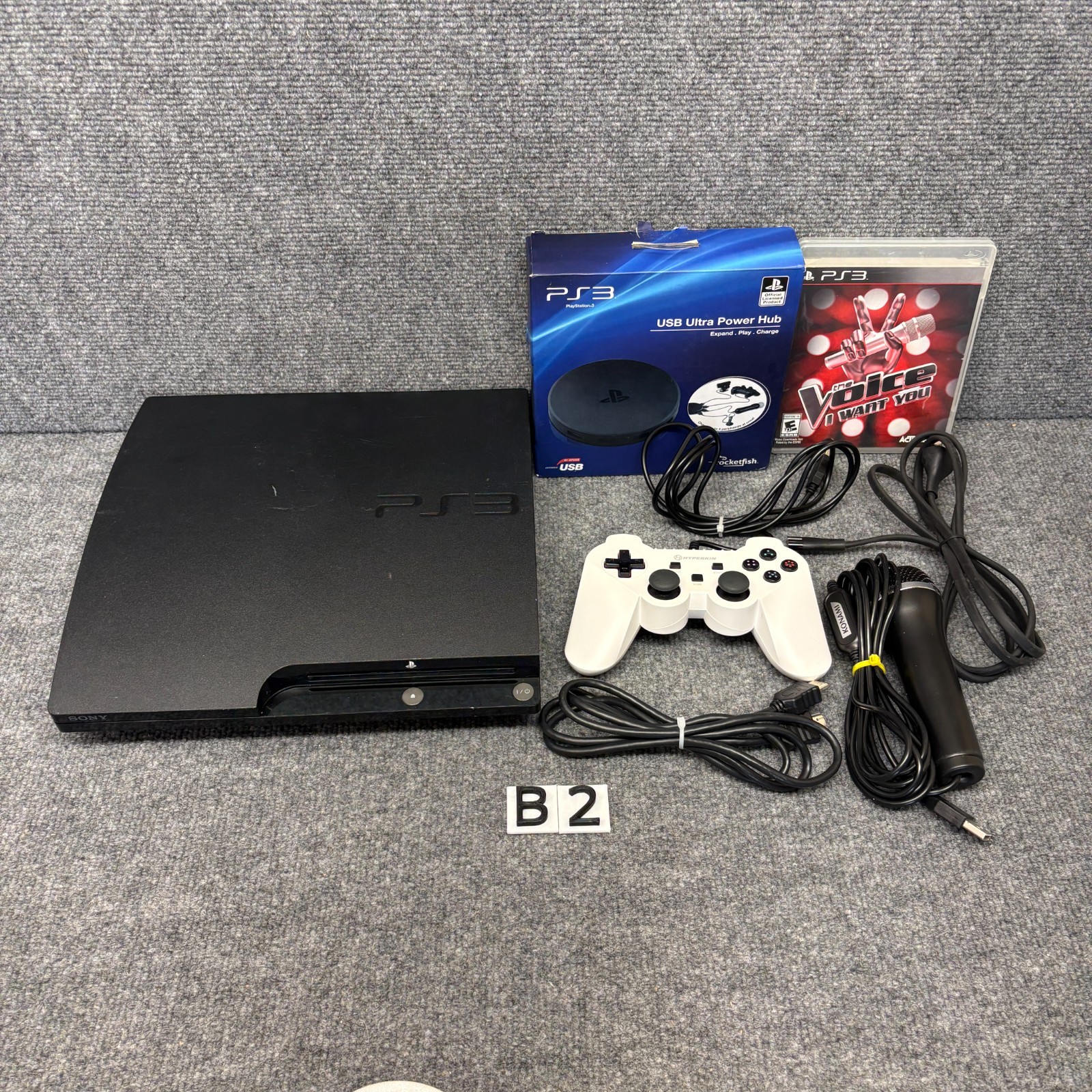 Playstation 3 Slim System PS3 Console Controller Microphone Cables Voice Tested