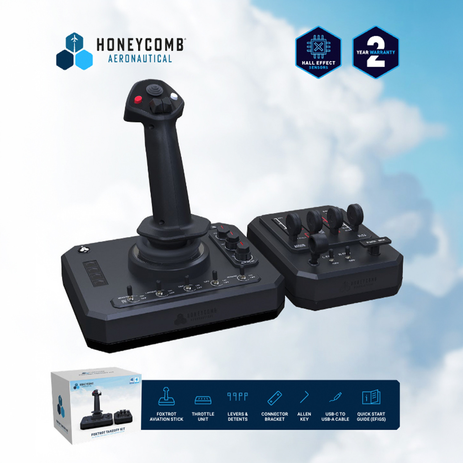 Honeycomb Aeronautical Foxtrot Black Aviation Stick with Throttle Box Bundle