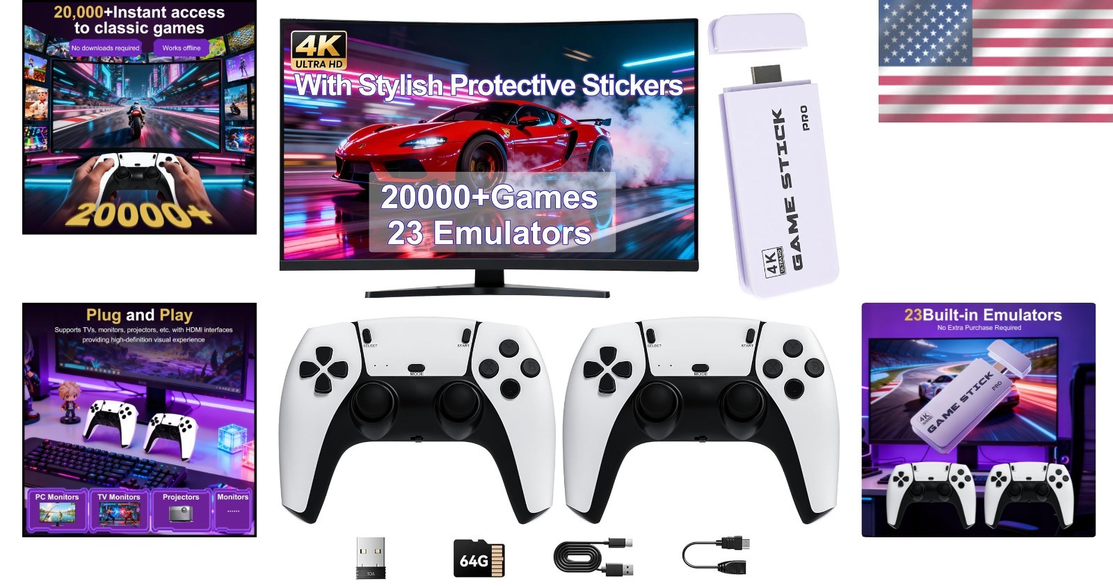 2026 Upgraded Retro Gaming Console Stick, Video Games Stick Built-in 23 Emula…