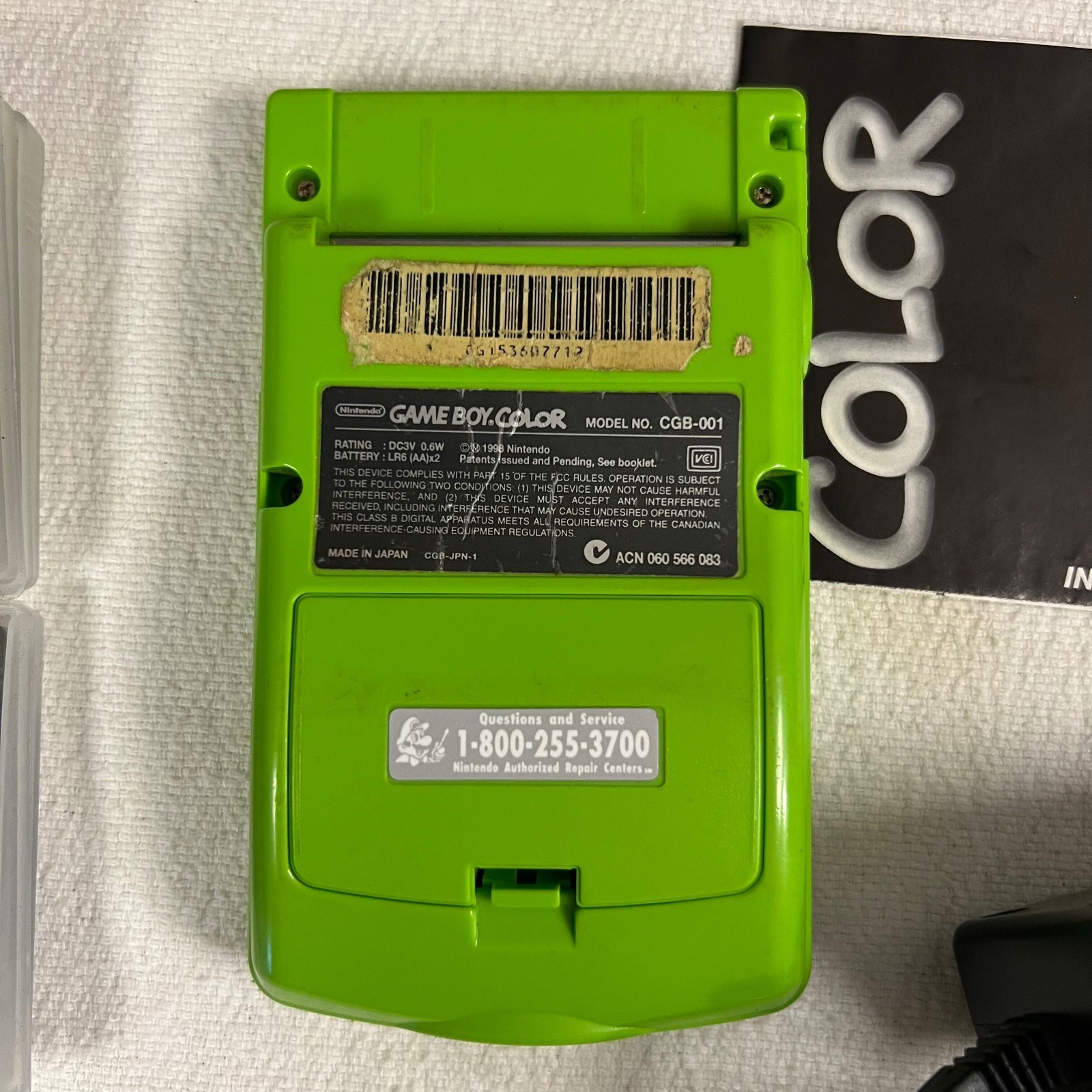 Nintendo Game Boy Color Kiwi Green CGB-001 GBC + Charger Manual Dr. Mario Tom &