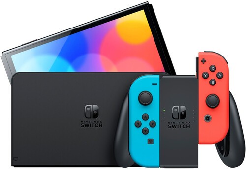 Nintendo Switch (OLED model) with Neon Red & Neon Blue Joy-Con [New ]