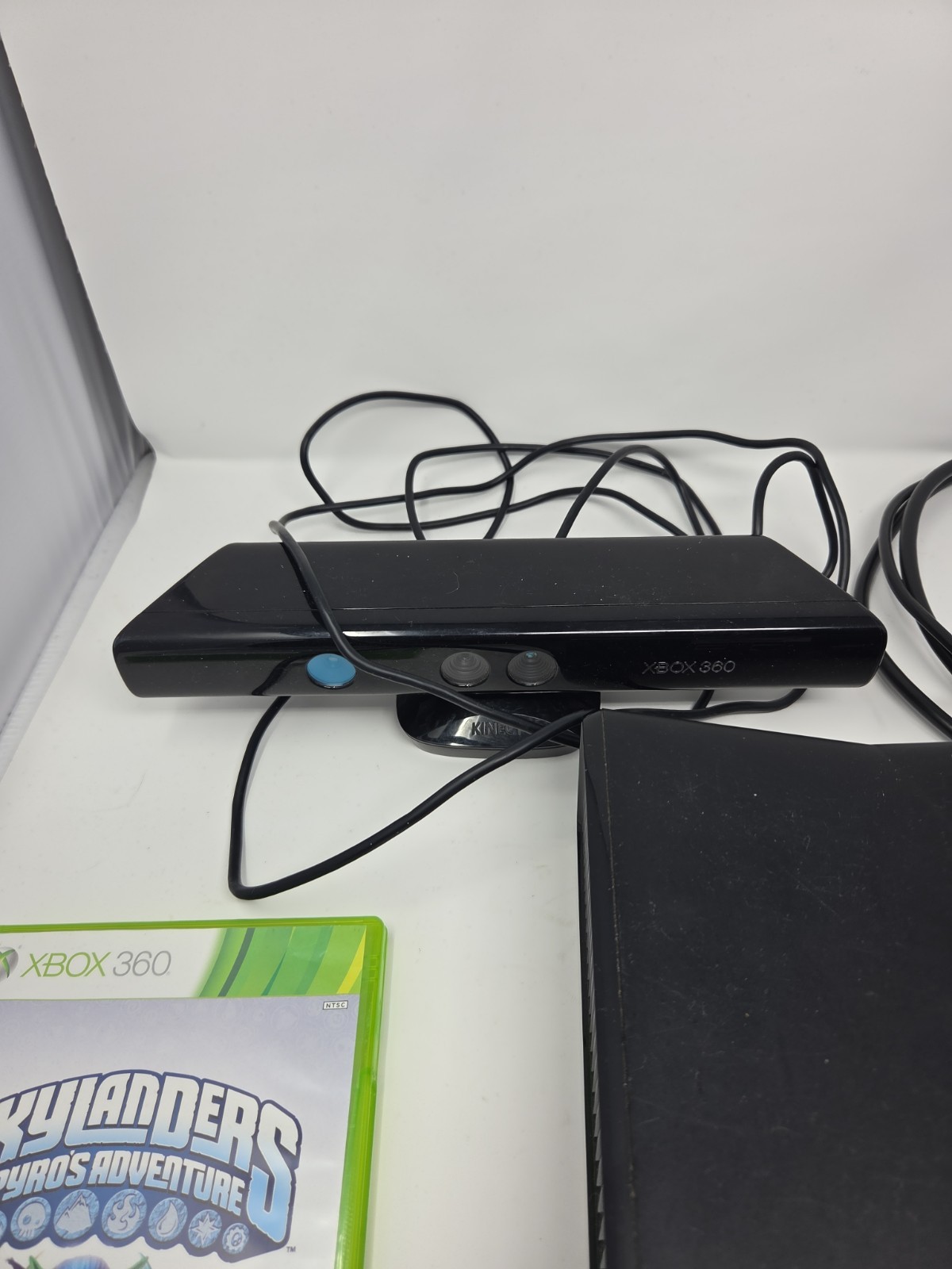 XBOX 360 Console Tested Bundle W/ Kinect, Game, Power Cord, Aux, No Controller