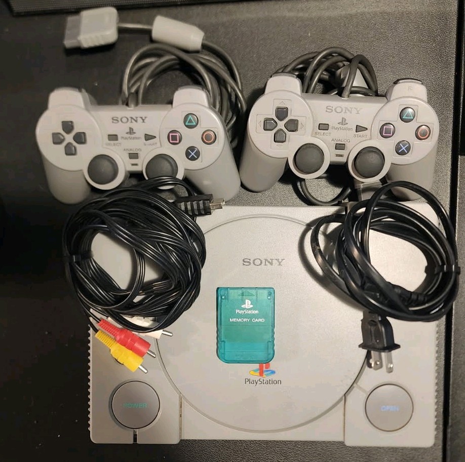 Sony PlayStation 1 PS1 Console Bundle ( 2 OEM Controller, 9 Game Bundle) Working