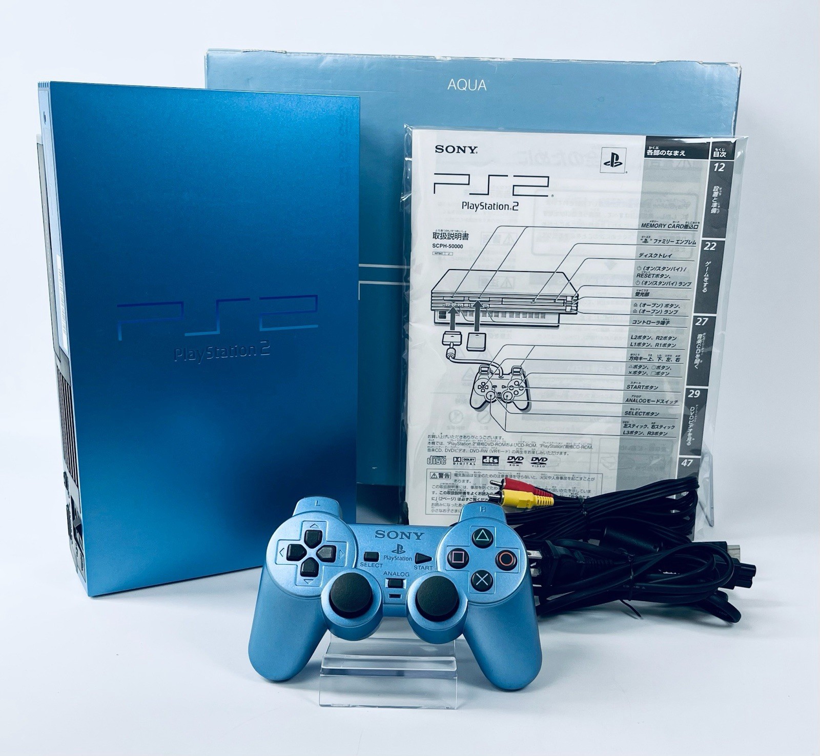 Sony PS2 SCPH-39000 Aqua Blue Console Box Controller Japan Rare Color