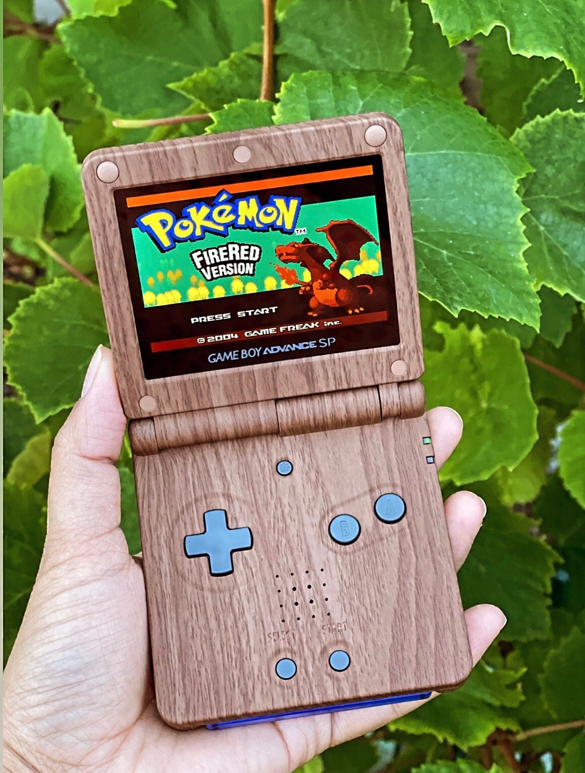 Wood Grain Pattern Gameboy Advance SP Retro Console with IPS Screen & USB C Mod