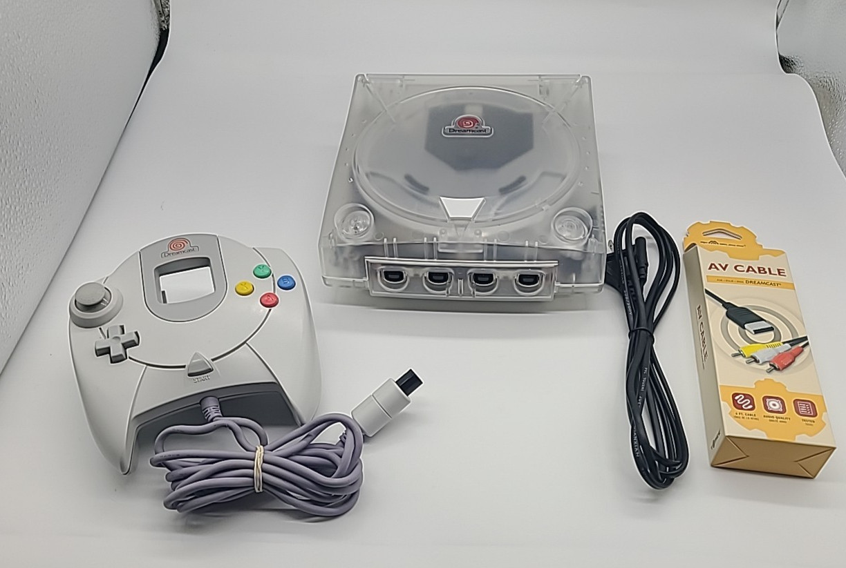 Sega Dreamcast Console System Bundle Clear Case & New Clock Battery HKT-3020