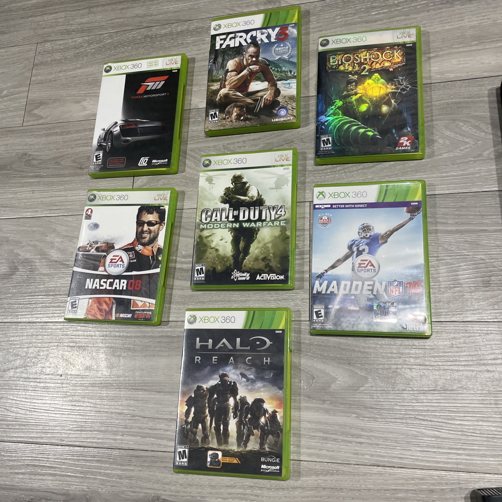 Xbox 360 S Slim Black 1439 Console w/250GB, 1 Controller, 7 Games & Cords Bundle