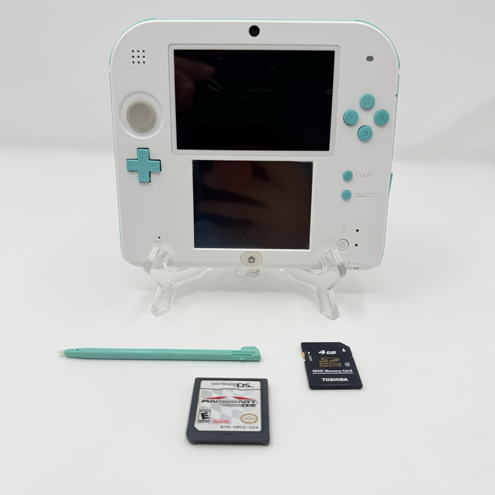 Nintendo 2DS Sea Green Console FTR 001 Mario Kart DS Stylus 4GB SD Tested