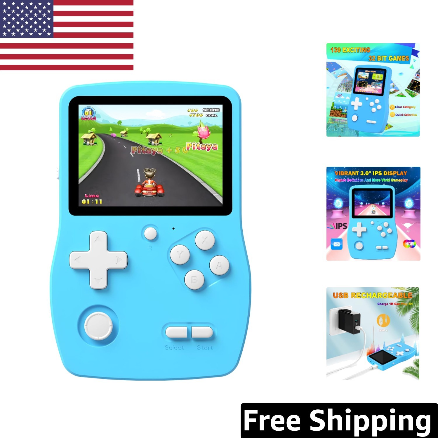 Kid’s 32-Bit Handheld Games Console – 139 Preloaded Games, 3.0″ IPS Screen