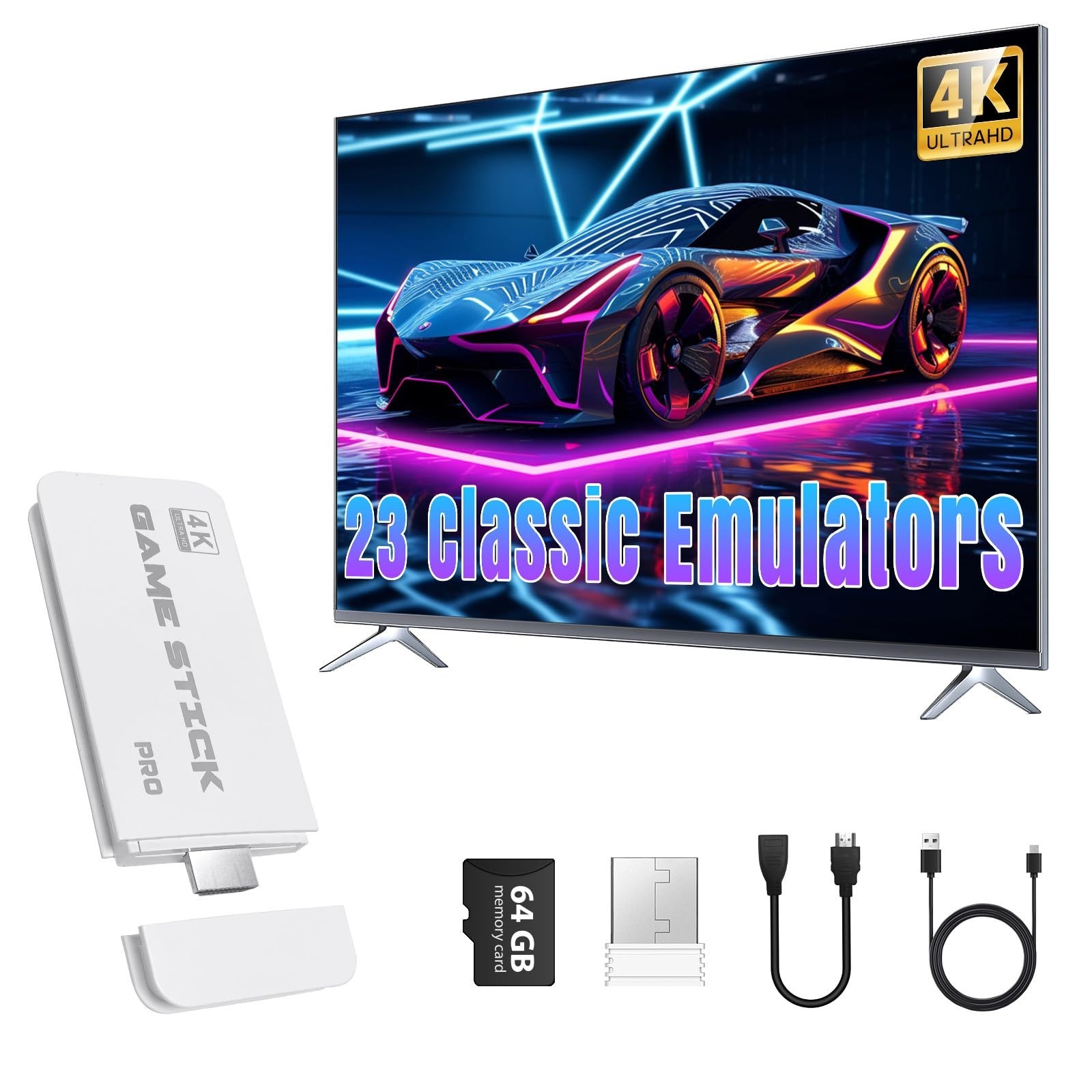 Retro Gaming Console with 64GB TF Card, Dual Wireless Controllers, 23 Emulators,