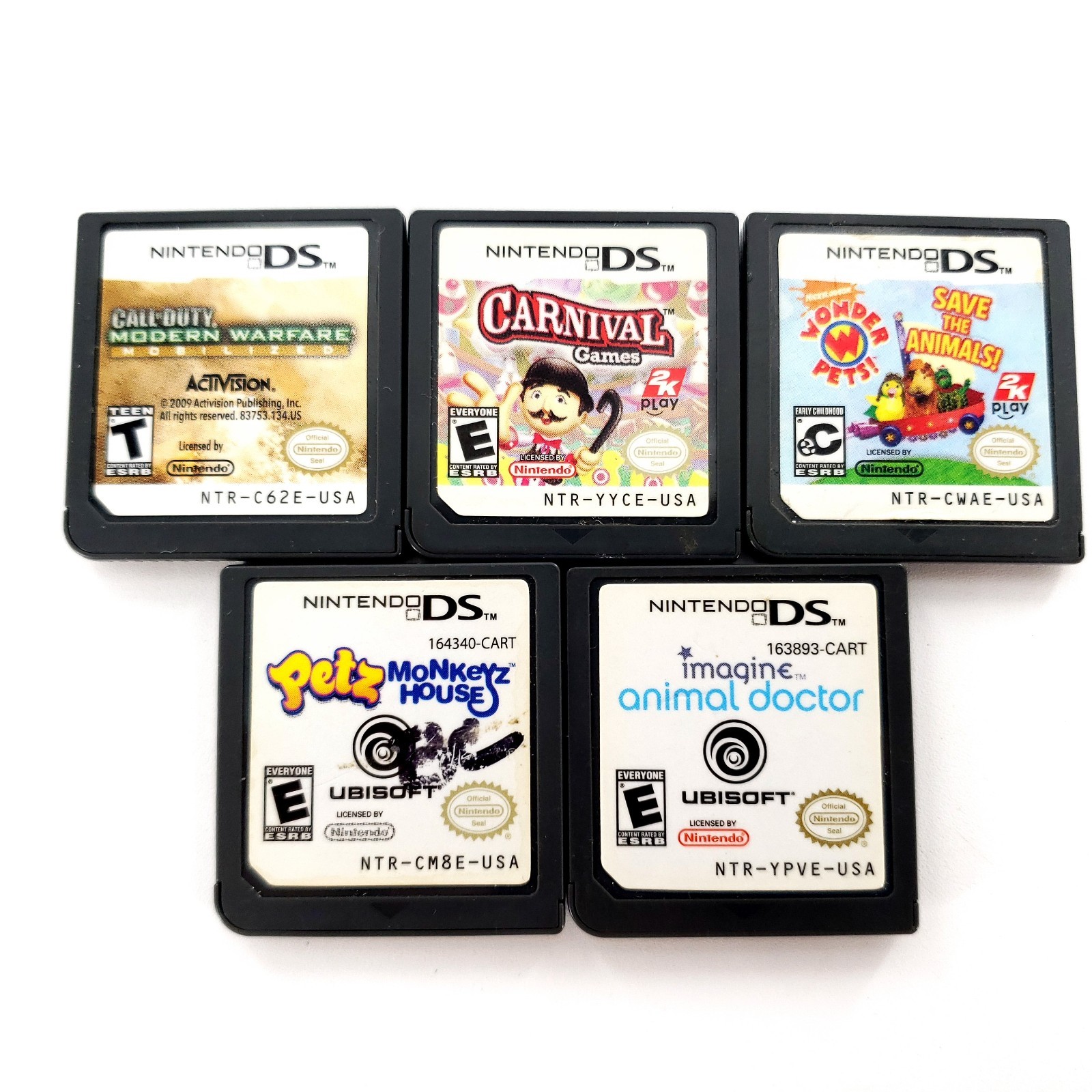Nintendo DS Lite Handheld System Bundle Onyx Black w/ 5 Games & Charger Tested