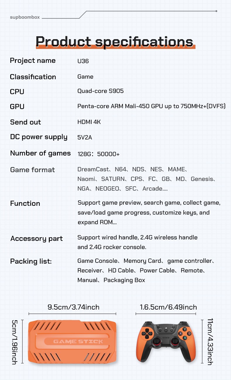 U36 Retro Game Console 4K HDMI TV Stick Dual Wireless Controllers 50000+ G