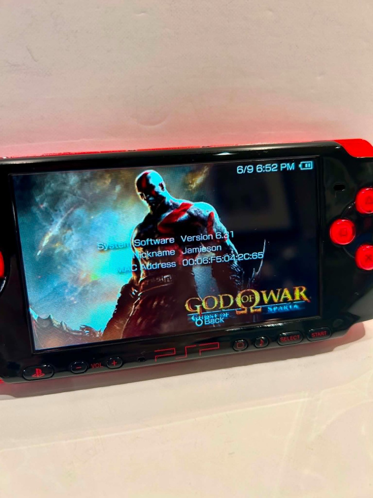 PSP 3000 (3001) God of War Limited Edition Black & Red Tested Working No Charger