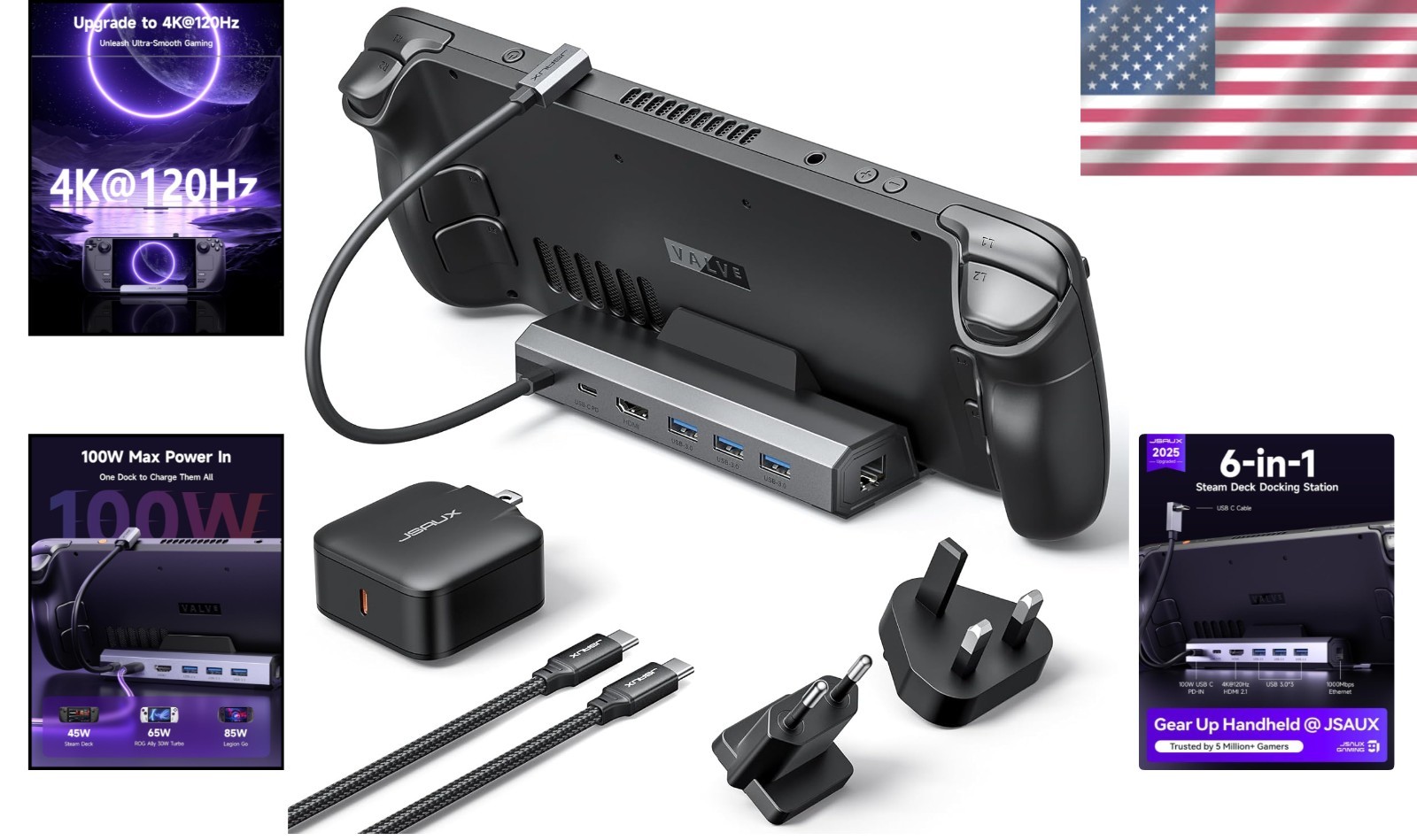 Pro Gaming Dock Station HDMI 2.1 4K 120Hz for ROG Ally X, Legion Go, Steam Deck
