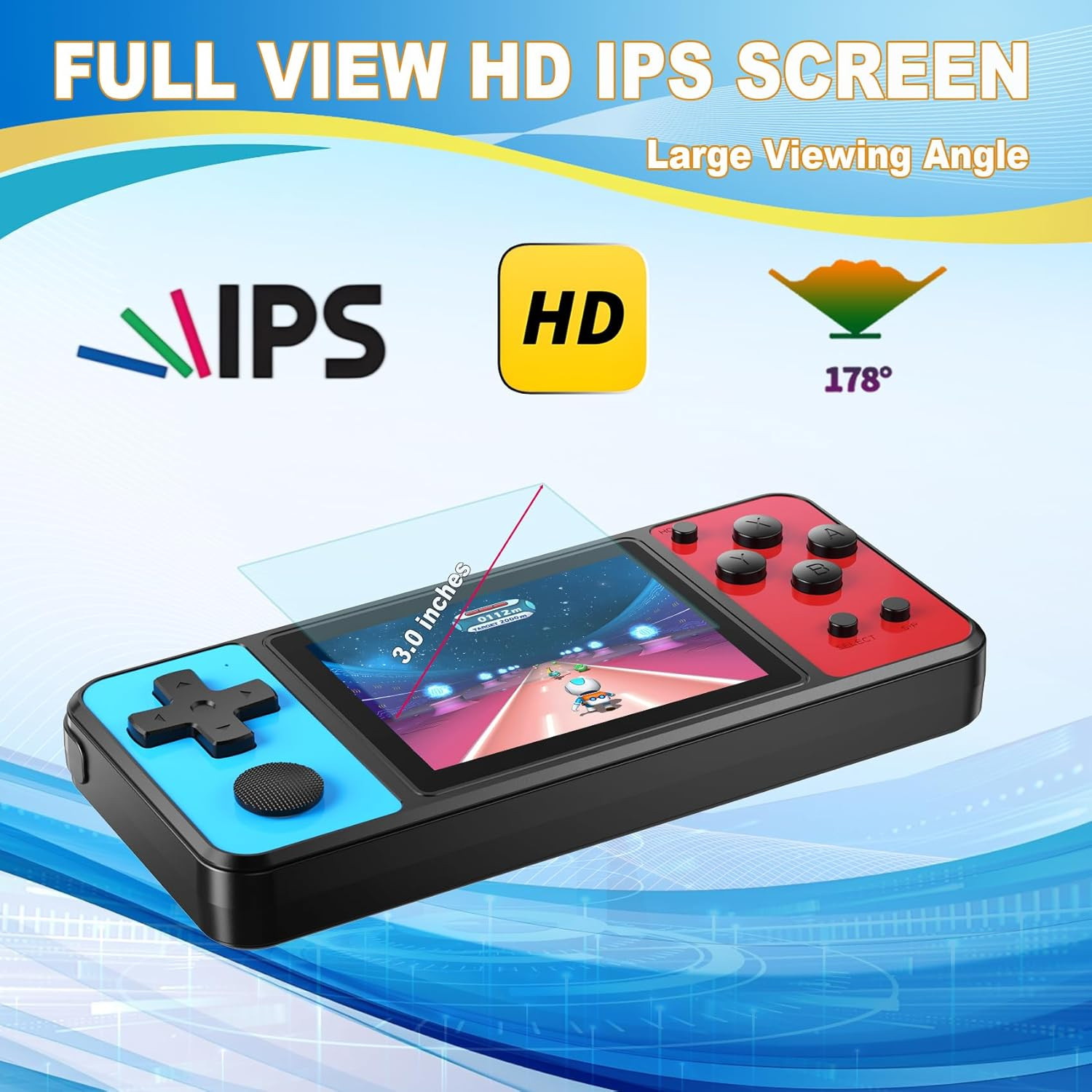 32-Bit Handheld Game Console with 139 Games, 3.0″ IPS Screen, Rechargeable