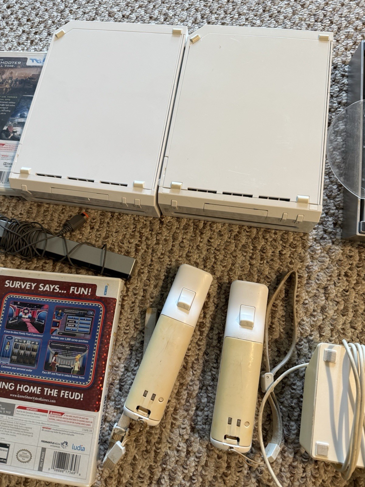 2 Lot Nintendo Wii Console RVL 001 Lot 2 Wii Remotes, Wires, 8 Games + More