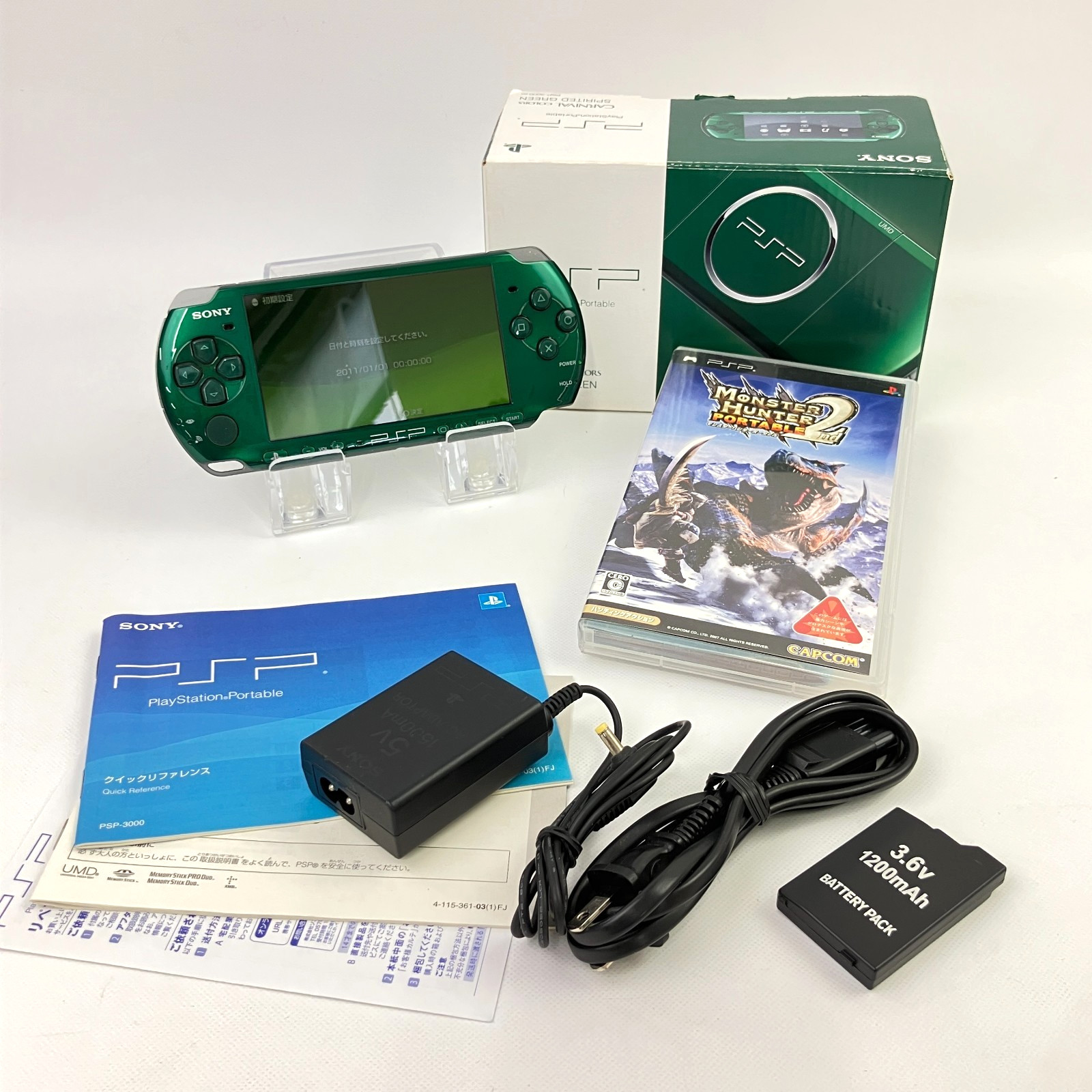 Sony PSP-3000 Spirited Gree Console with Charger & New Battery Packs Region Free