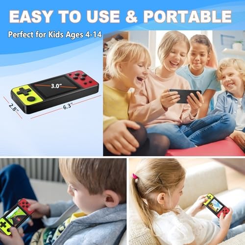 32 Bit Handheld Games for Kids Built-in 139 Video Games,3.0″ IPS Yellow-red