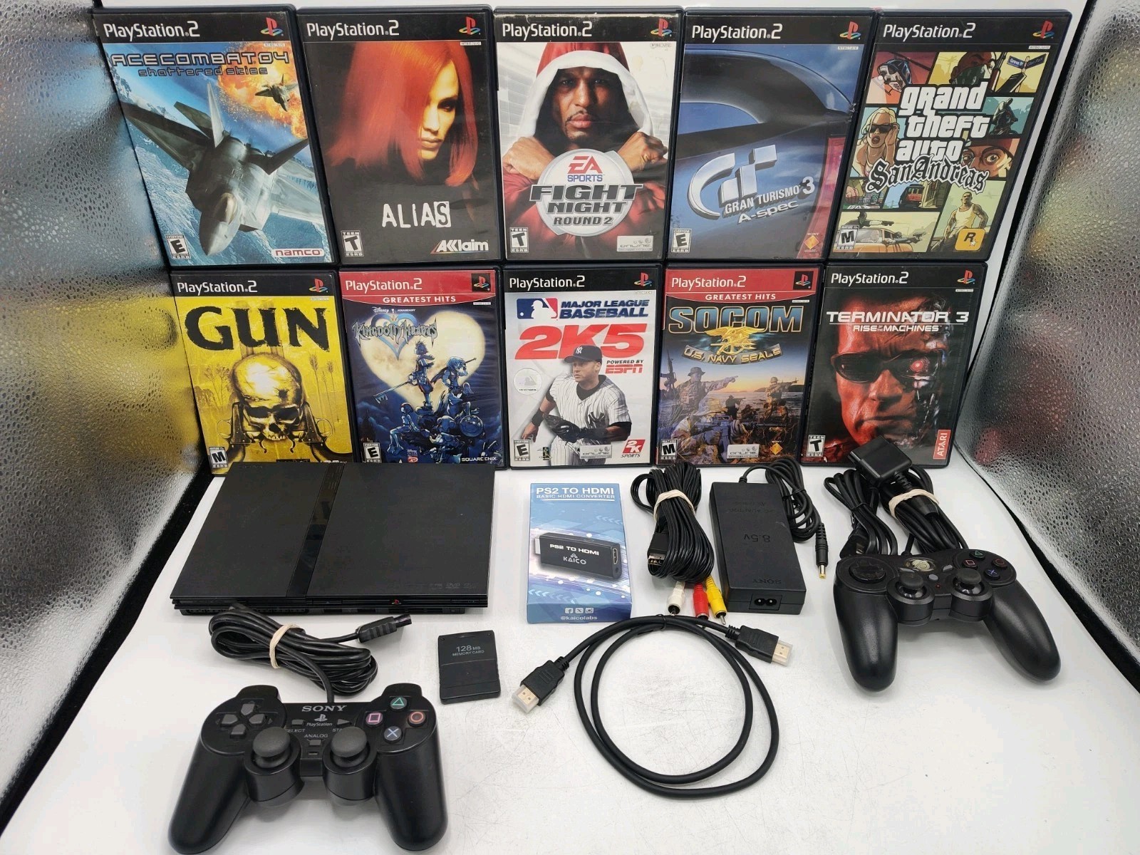 Sony PlayStation 2 Black PS2 Console Bundle + 10 Games + 2 Controllers + HDMI!