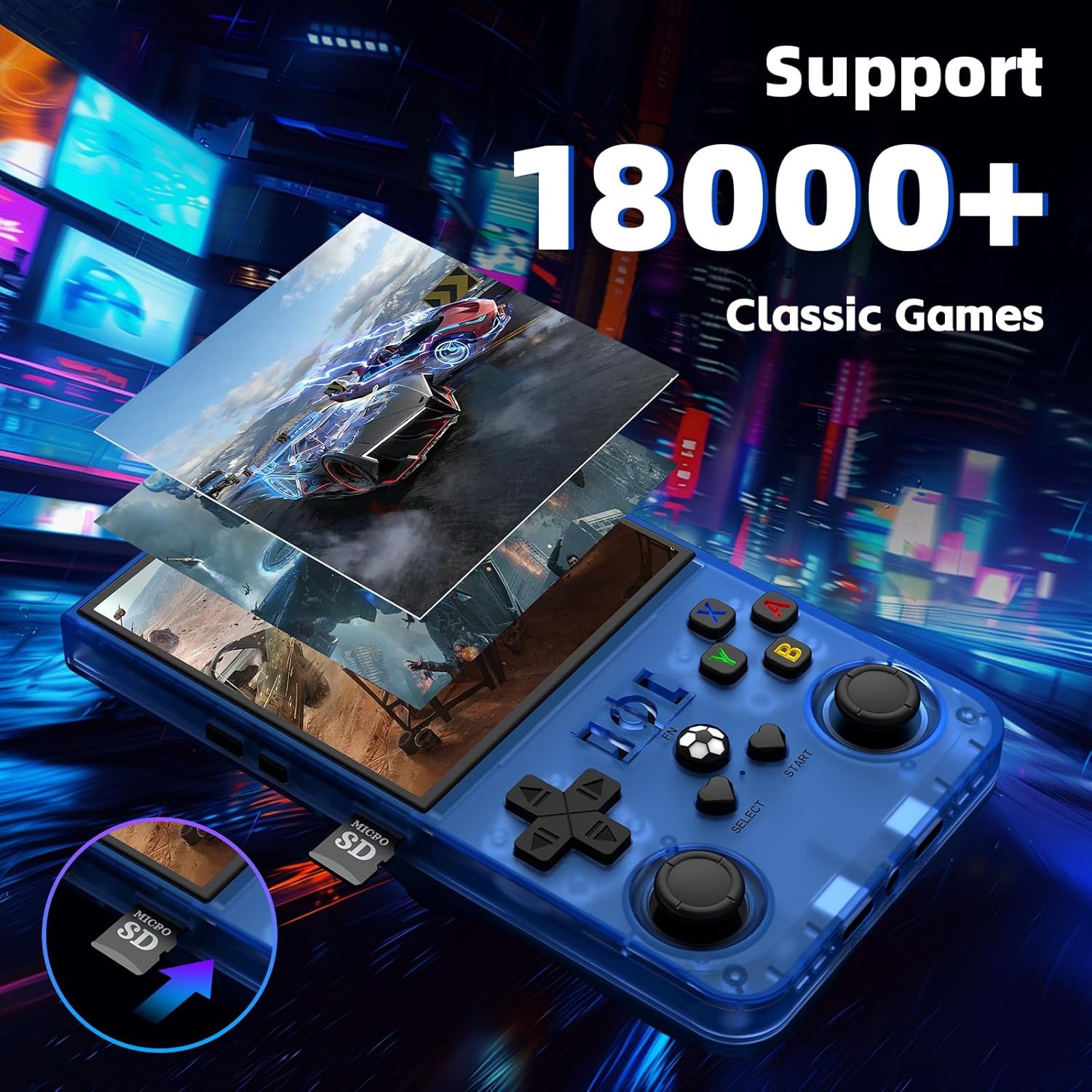 R36MAX Retro Handheld 4.0 IPS 18000+ Games Blue 64GB