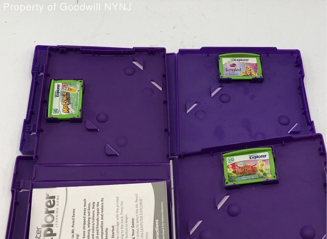 LeapFrog Leapster Explorer White Purple Tangled Mr Pencil 3 Game Console Lot