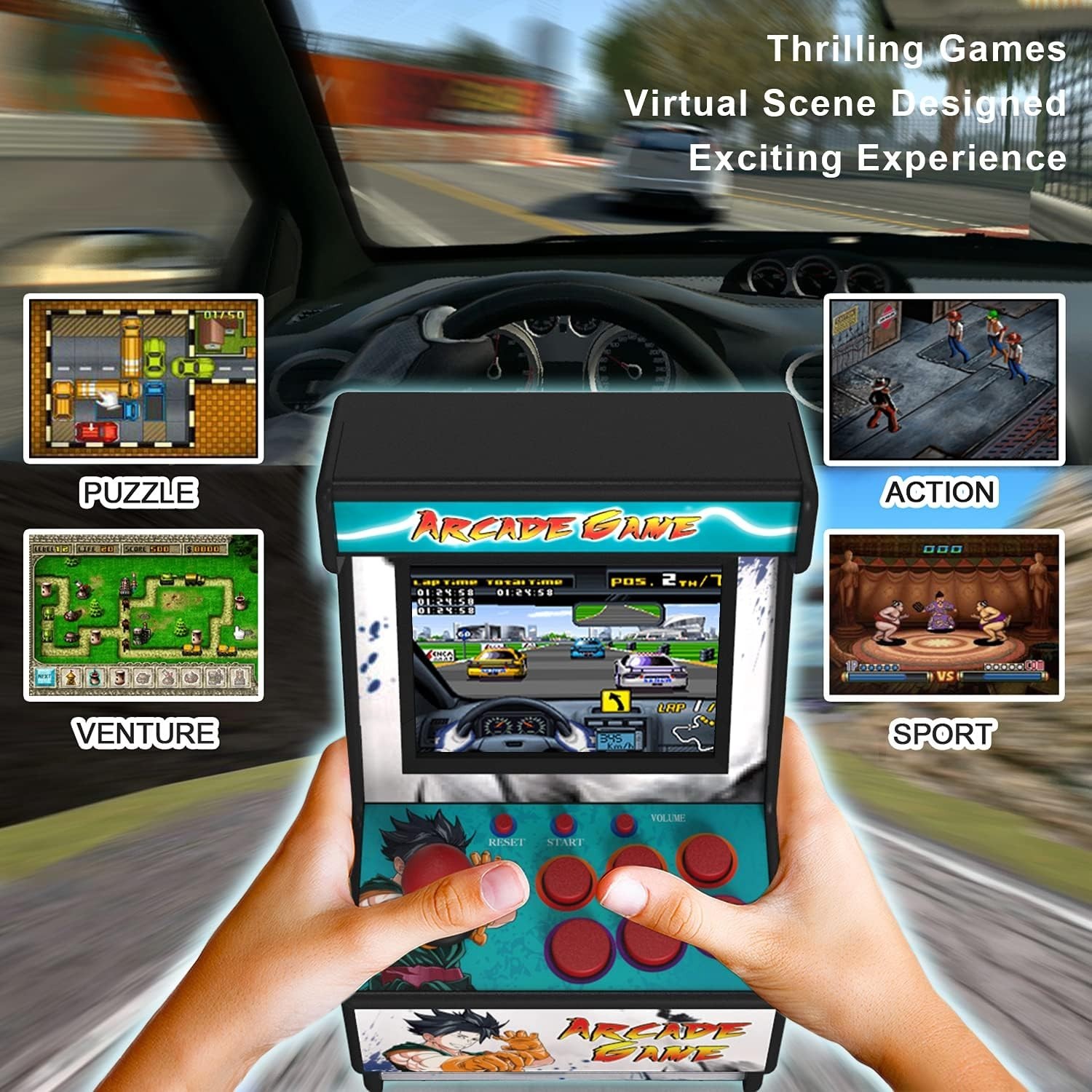 Handheld Retro Gaming Console with 156 16-Bit Games – Rechargeable Fun for Kids