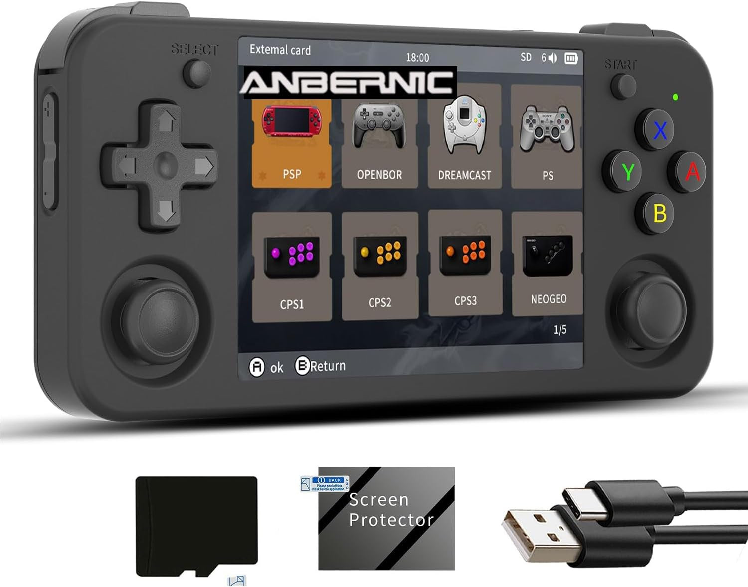 Anbernic RG35XXH Retro Game Emulator with 64GB Card, 3.5″ IPS Screen