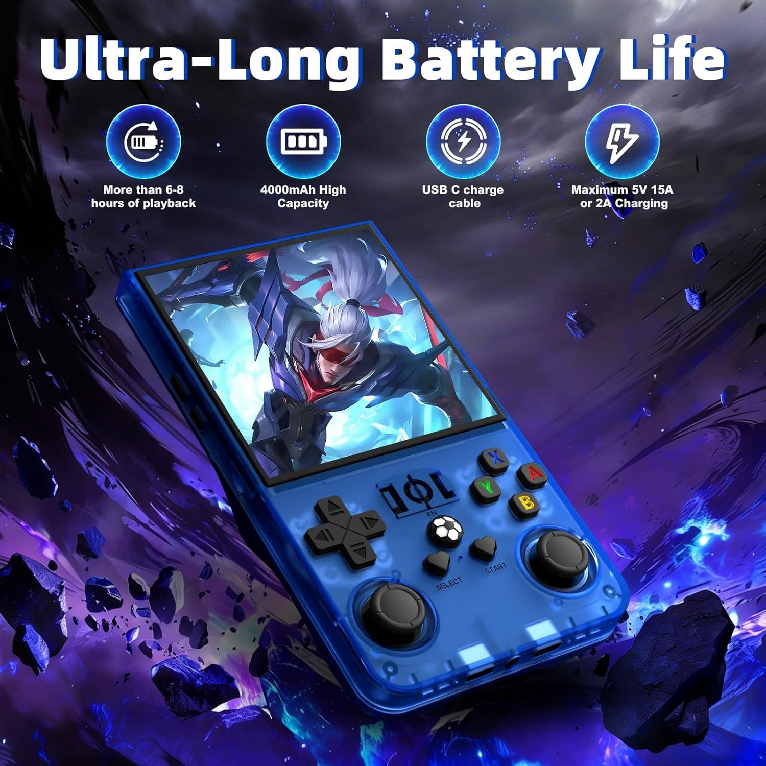 R36MAX Retro Handheld 4.0 IPS 18000+ Games Blue 64GB