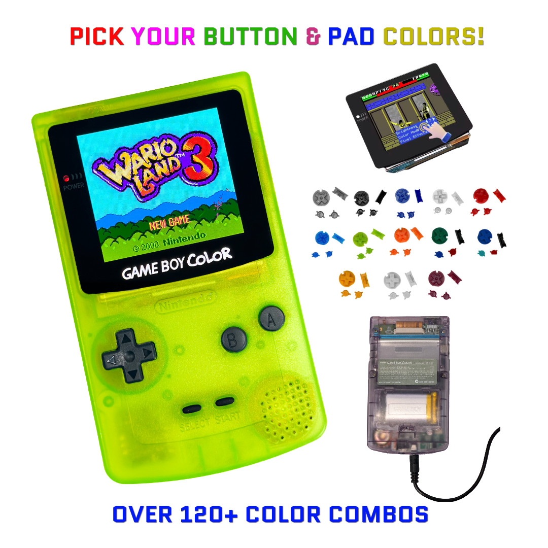 Nintendo Game Boy Color NEON YELLOW System GBC AMOLED OLED XL Touch LCD Battery
