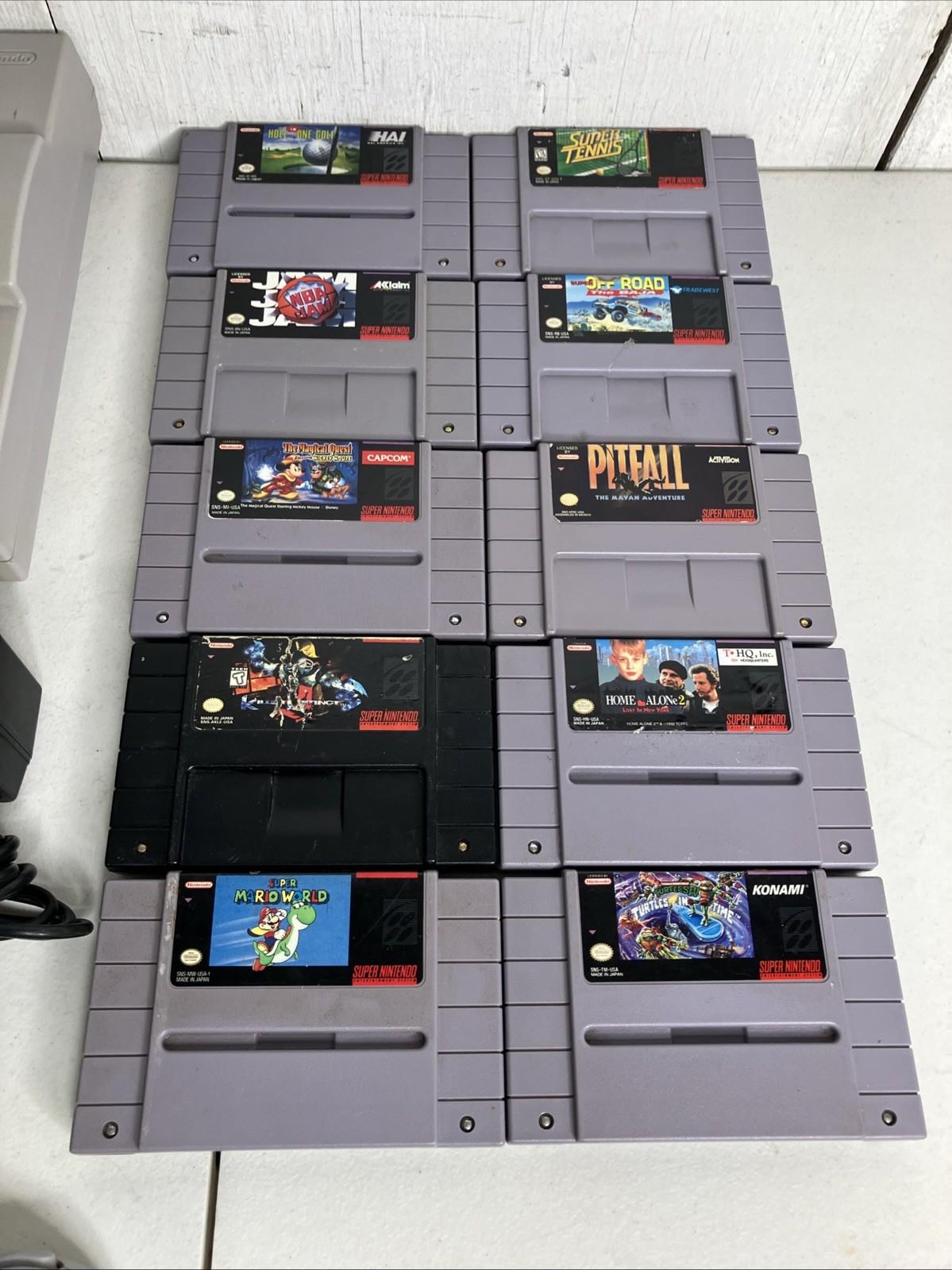 Super Nintendo SNES System Console Bundle 10 Games Super Mario World TMNT IV