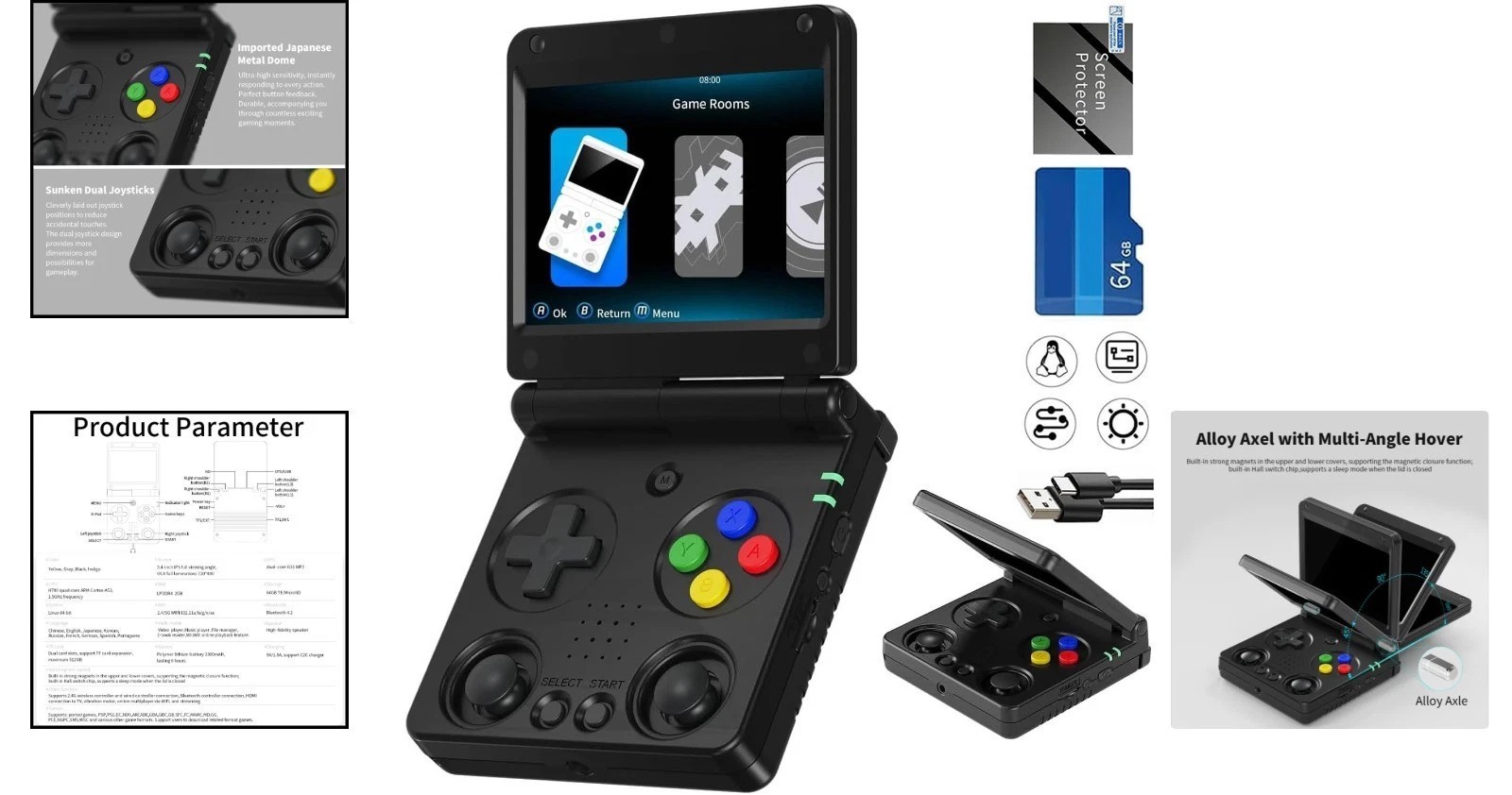 64G Flip Retro Game Console – 5532 Games, Vibration & Magnetic Closure Design