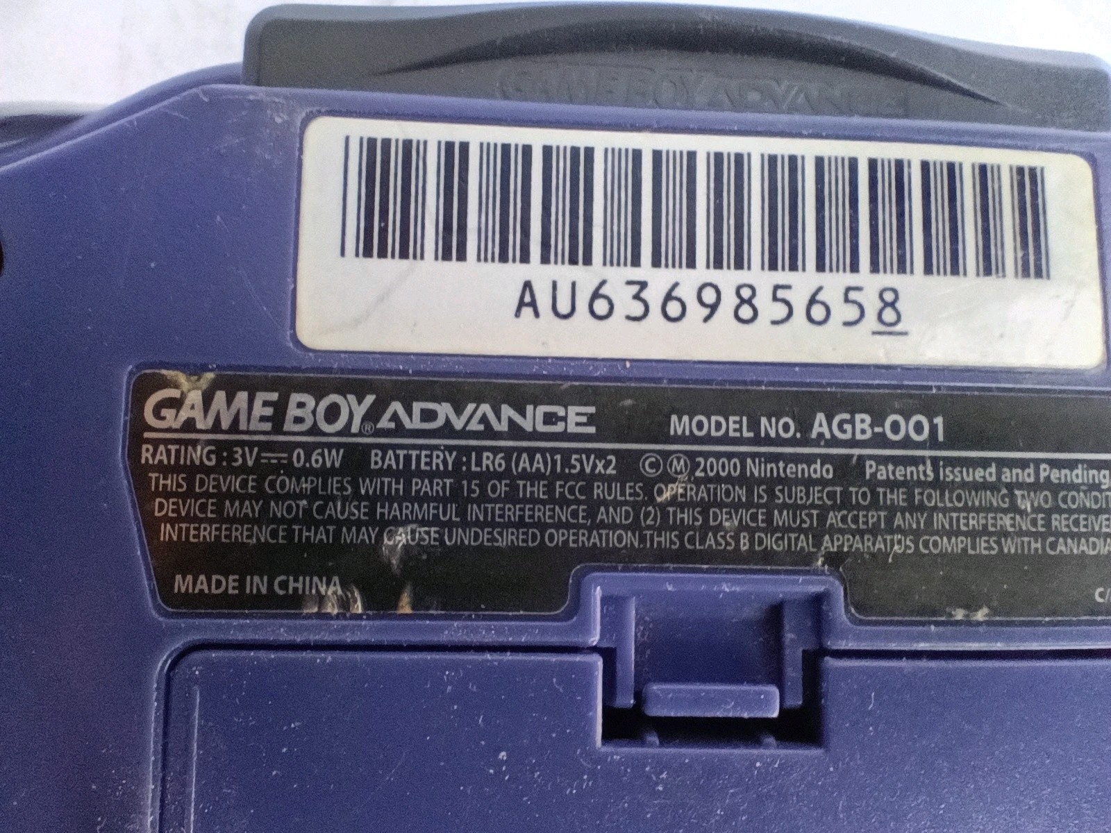 Nintendo Game Boy Advance AGB-001 Glacier Purple Console Tested Works + Game