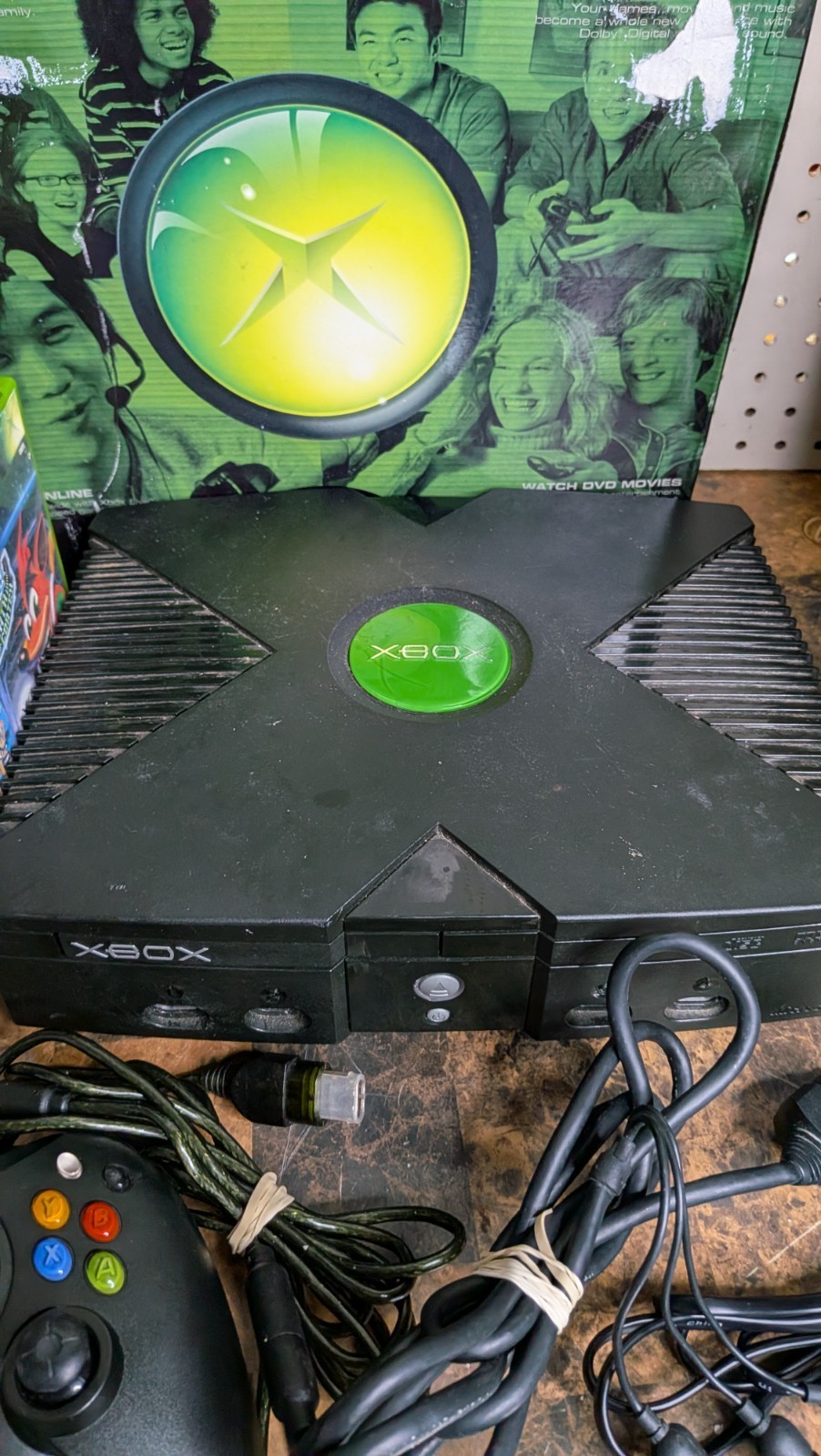 Xbox Original Console Bundle in Box – 10 Games – OEM Cables + Controller Tested