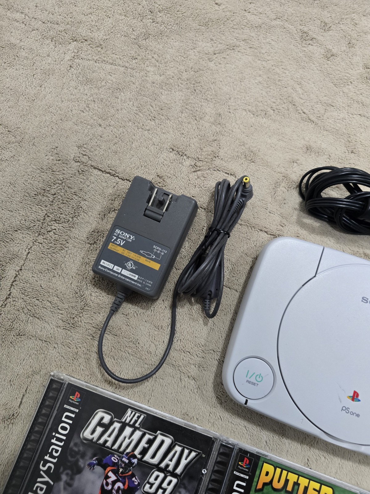 Sony PSone PS1 Console Bundle, Controller, Cables & 6 Games Included